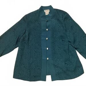 K Women's Size Petite Mandarin Collar Teal Jacket 16WP